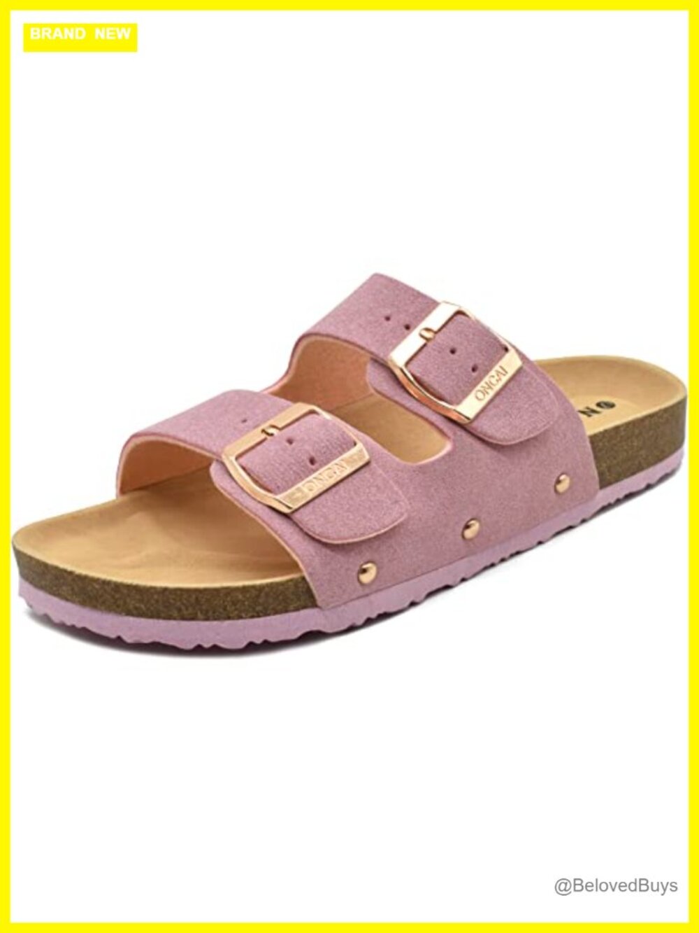 Womens Flat Slide Sandals with Arch Support 2 Strap Adjustable Buckle Slip on